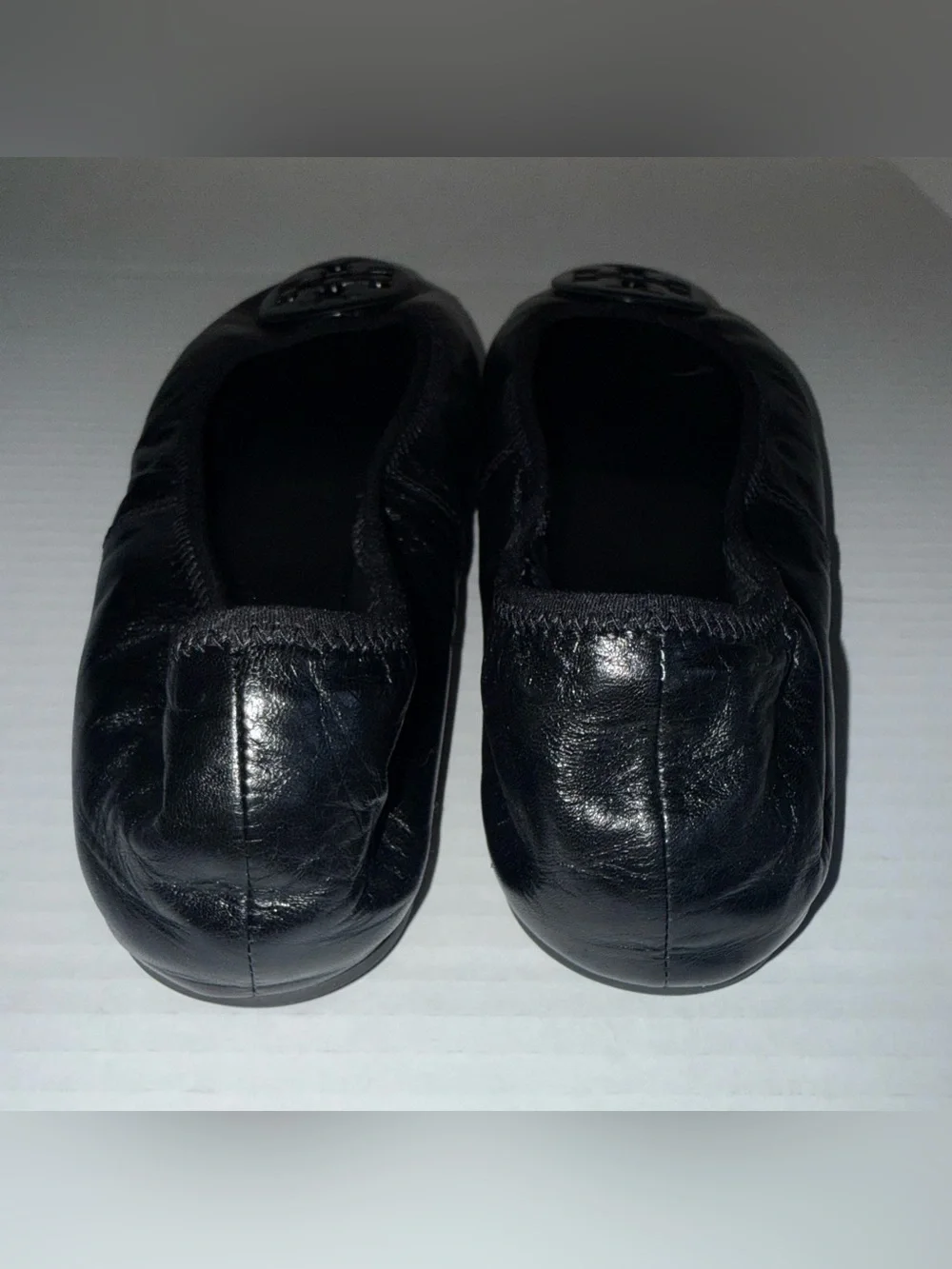 TORY BURCH Perfect Black Leather REVA Travel Foldable Comfort Ballet Flats 8.5